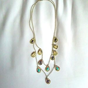 Avon Goldtone Double Strand Necklace w/Colored Stones